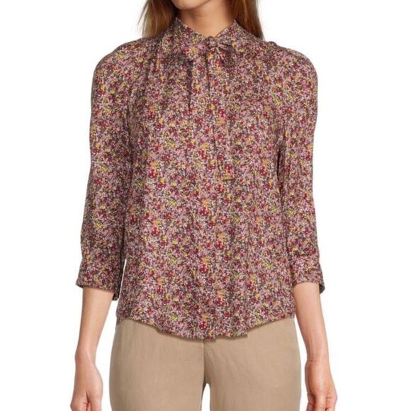 Zadig & Voltaire Blouse Bow Neckline in Floral Rose NWTs Size Small - Picture 1 of 9